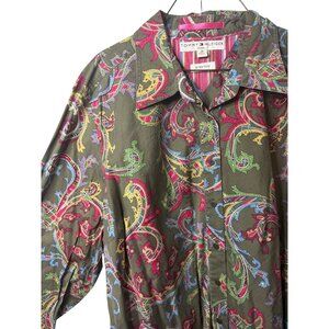 Tommy Hilfiger Womens Size 20 Colorful Paisley Abstract Button Shirt Stretch Top